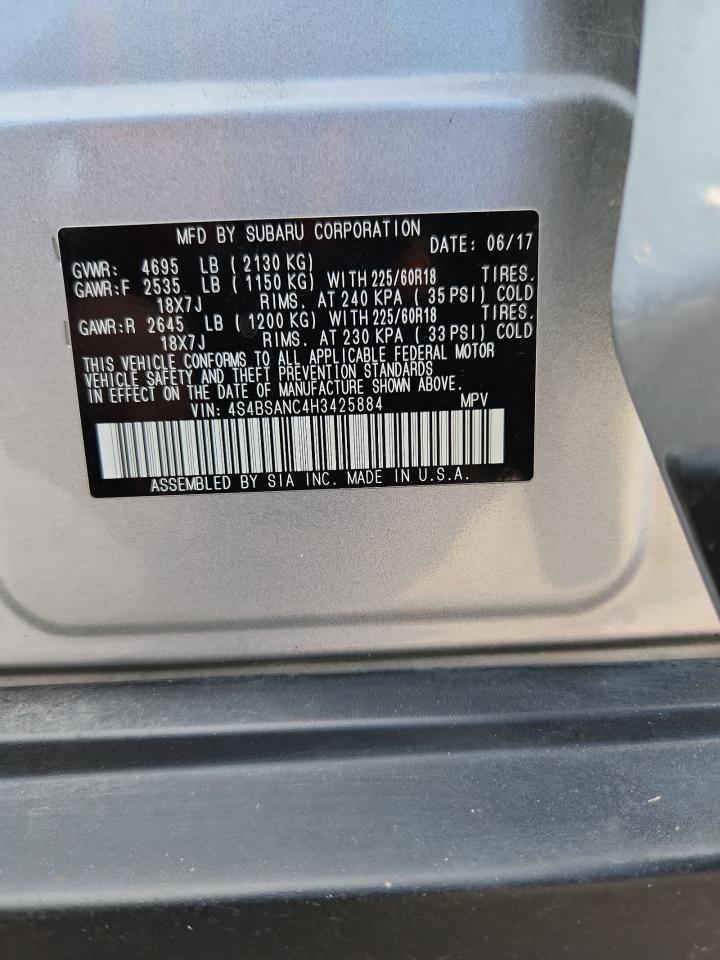 2017 Subaru Outback 2.5I Limited VIN: 4S4BSANC4H3425884 Lot: 71612645