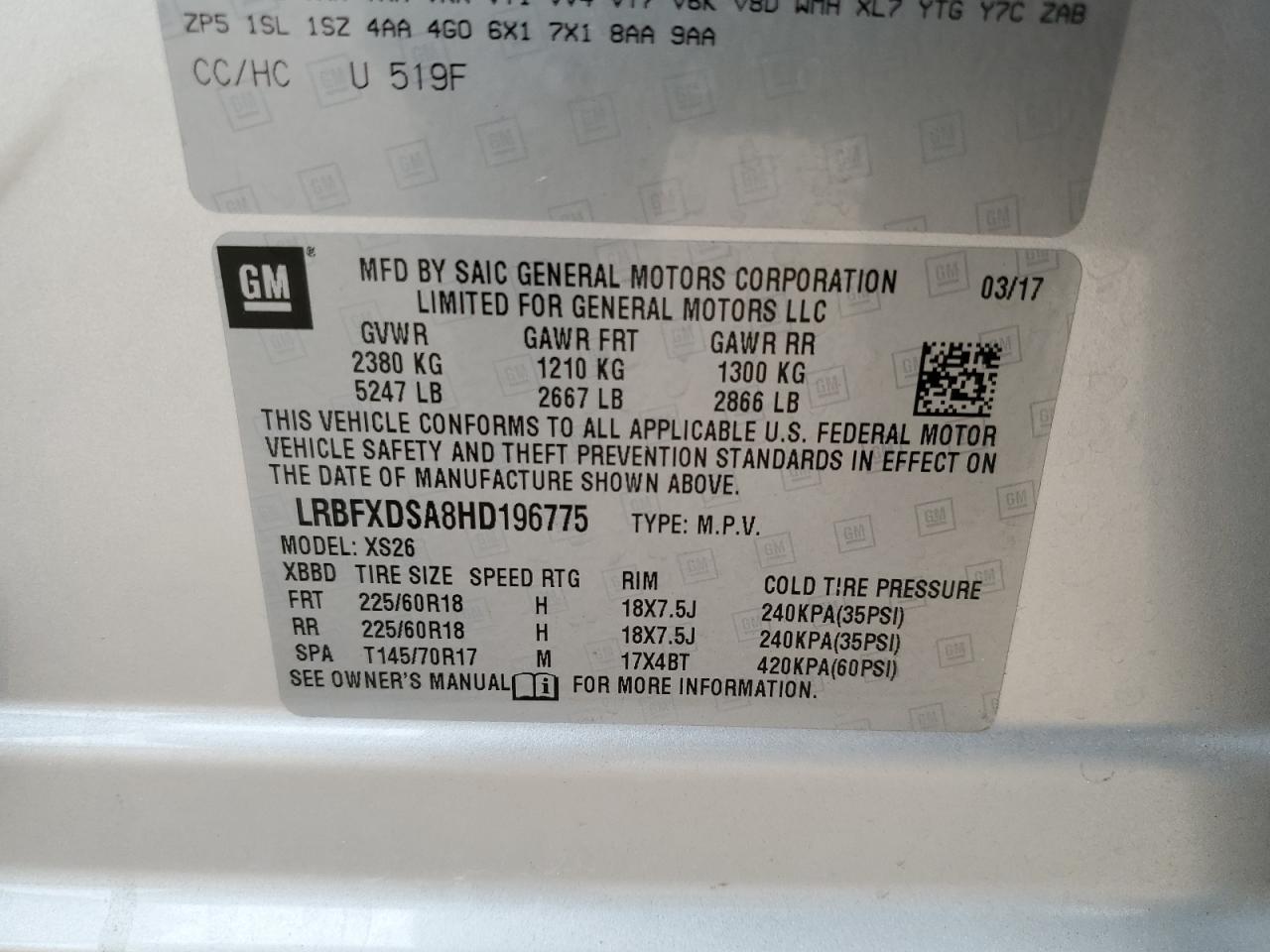 2017 Buick Envision Essence VIN: LRBFXDSA8HD196775 Lot: 80192225