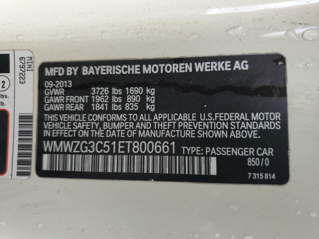 2014 Mini Cooper S Clubman VIN: WMWZG3C51ET800661 Lot: 83822655