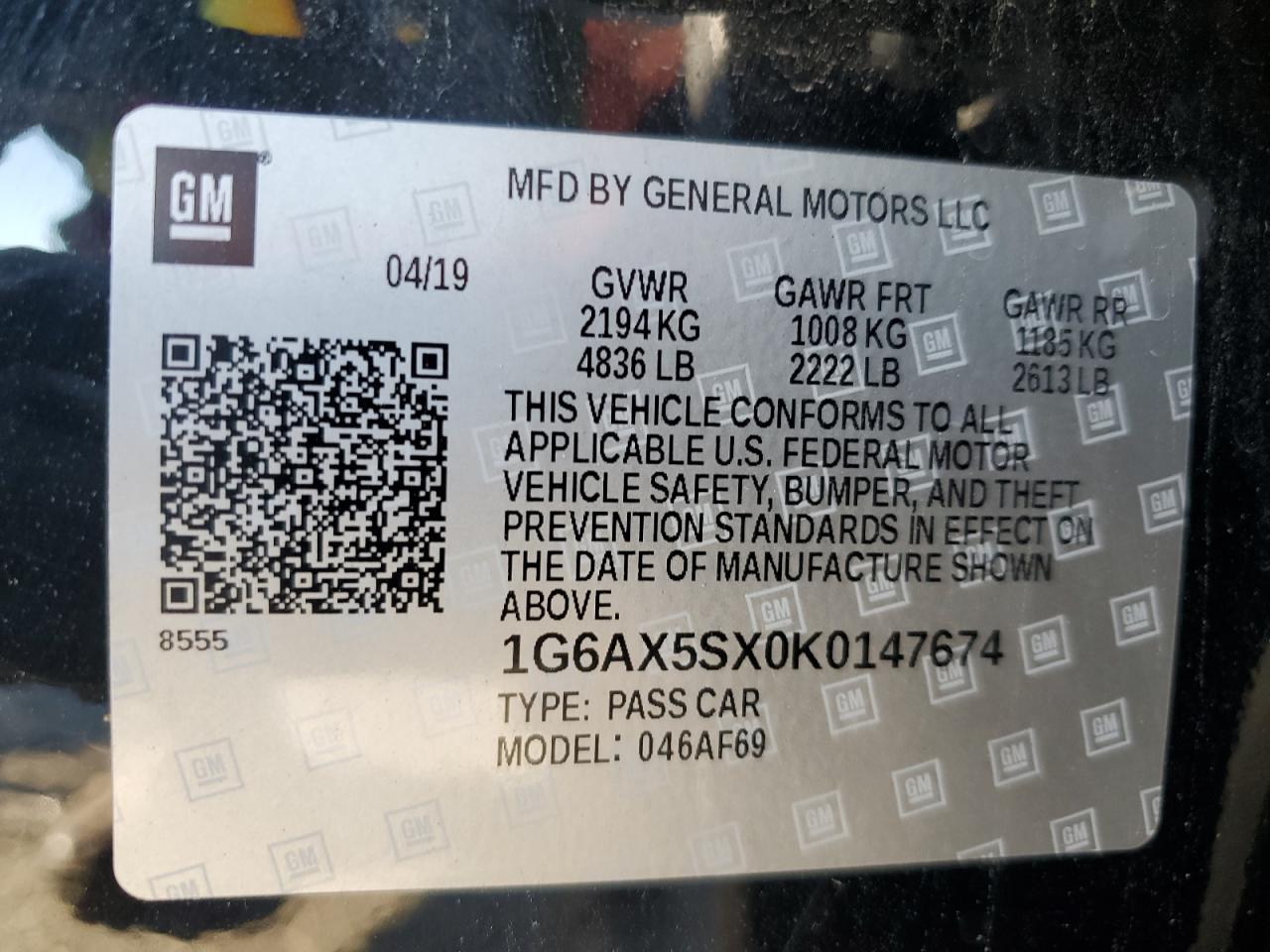 2019 Cadillac Cts Luxury VIN: 1G6AX5SX0K0147674 Lot: 72018925