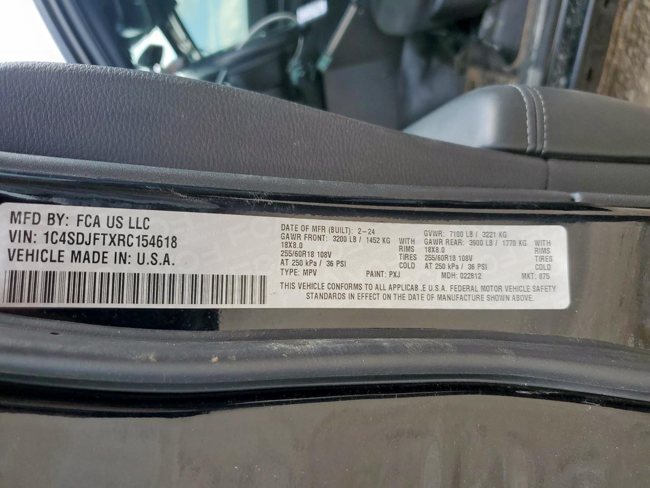 2024 Dodge Durango Pursuit VIN: 1C4SDJFTXRC154618 Lot: 80636145