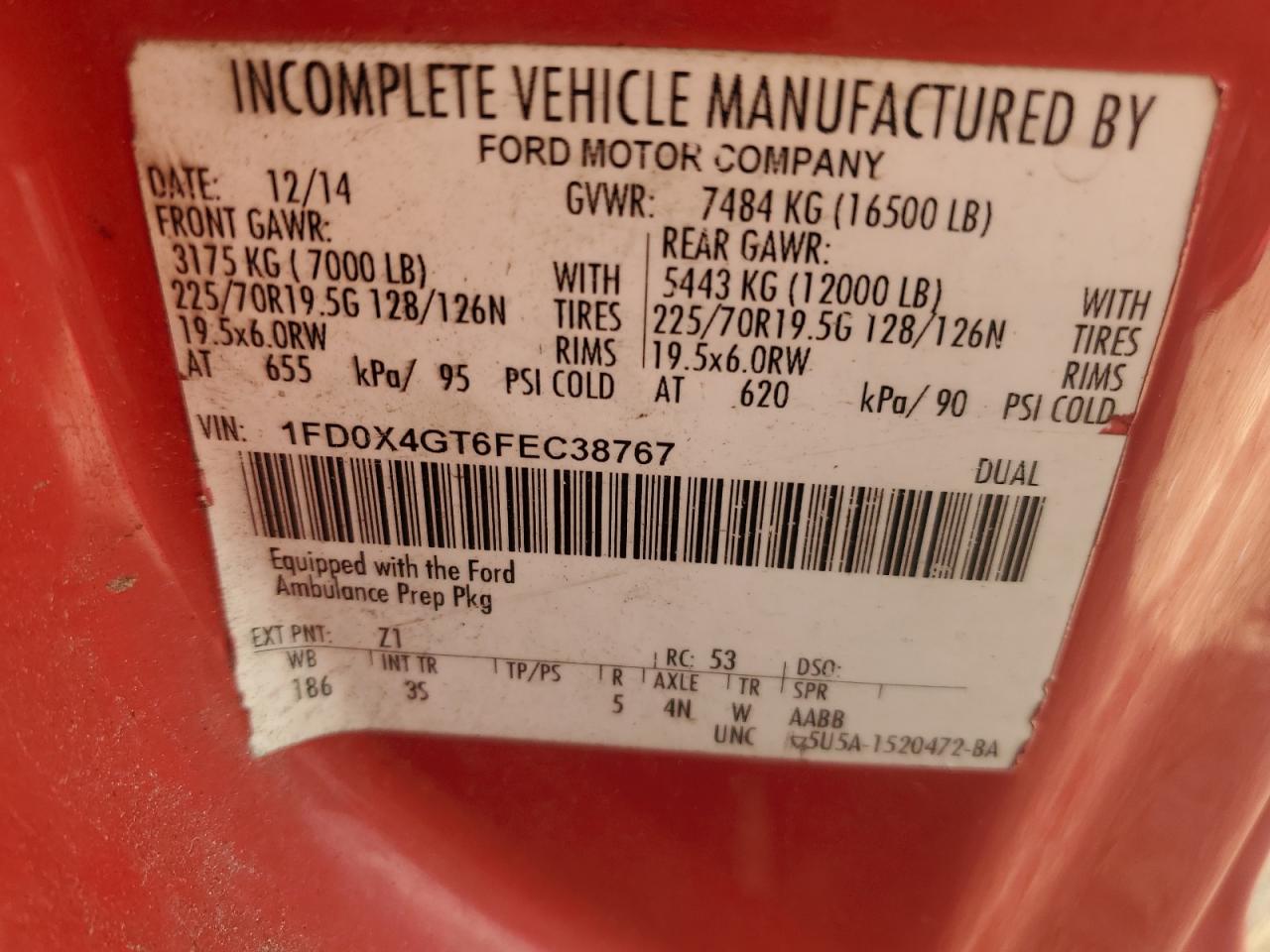 2015 Ford F450 Super Duty VIN: 1FD0X4GT6FEC38767 Lot: 80294555