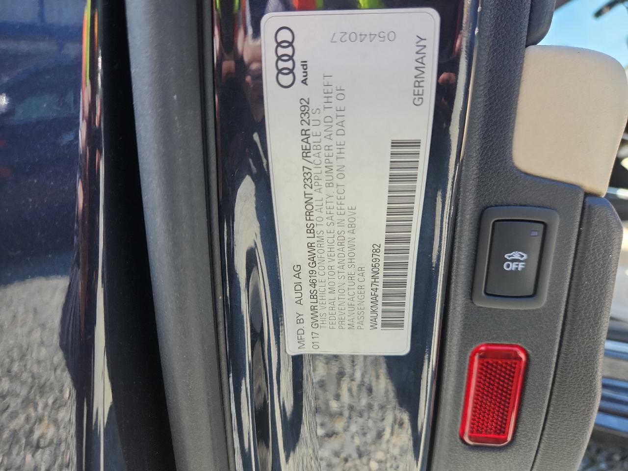 2017 Audi A4 Ultra Premium VIN: WAUKMAF47HN059782 Lot: 71112015