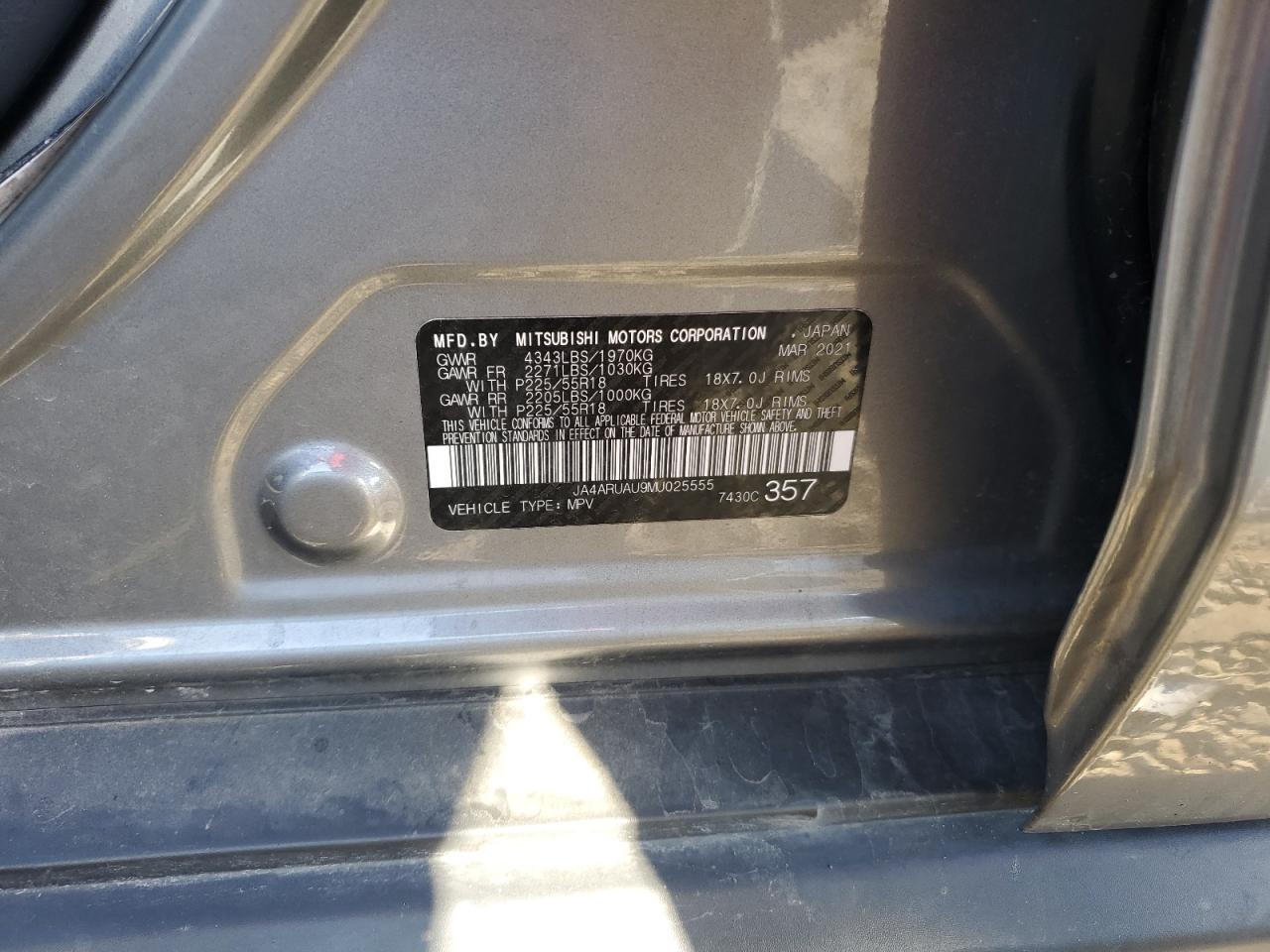 2021 Mitsubishi Outlander Sport Es VIN: JA4ARUAU9MU025555 Lot: 84273945