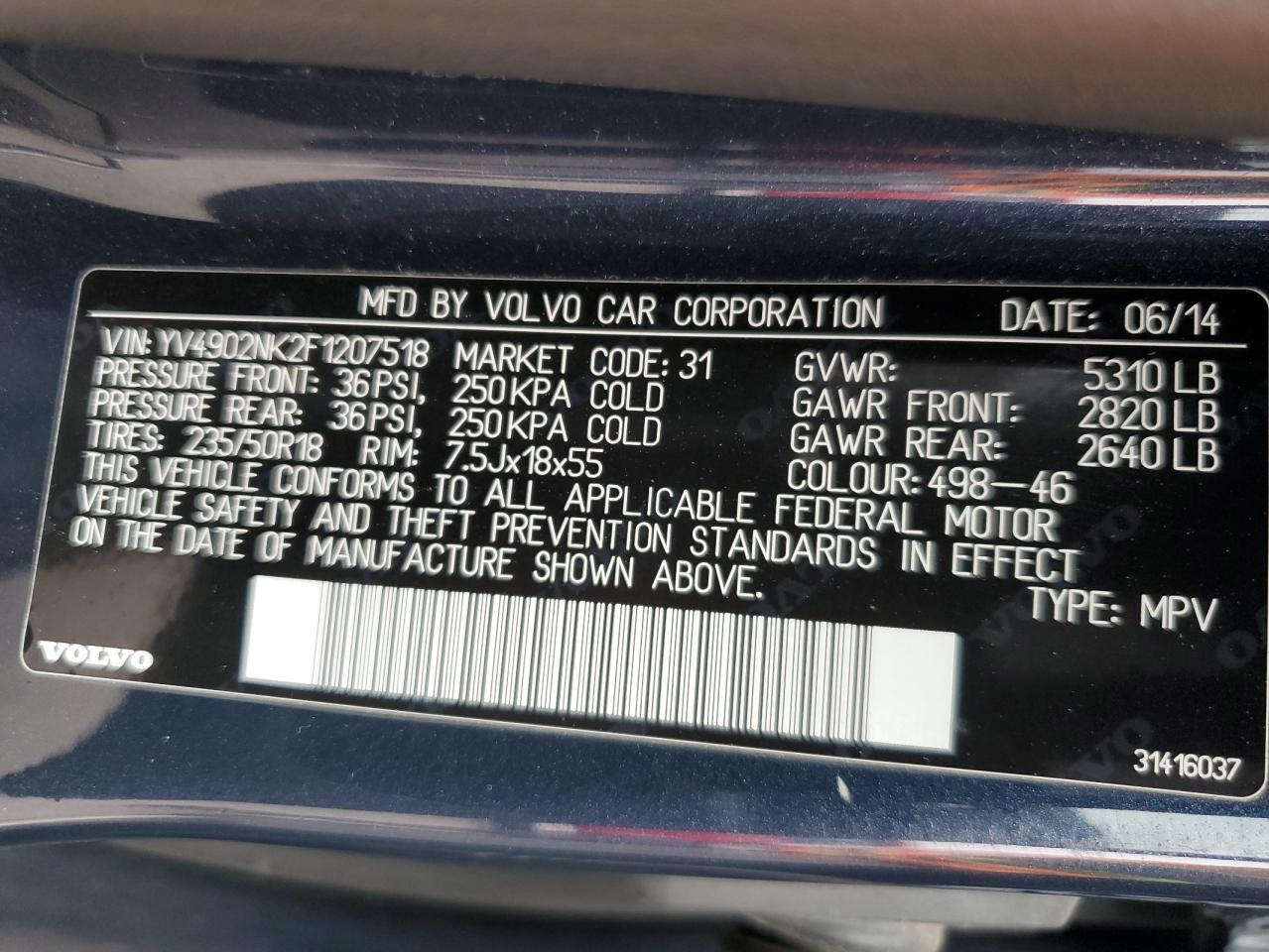 2015 Volvo Xc70 T6 Premier VIN: YV4902NK2F1207518 Lot: 81675925