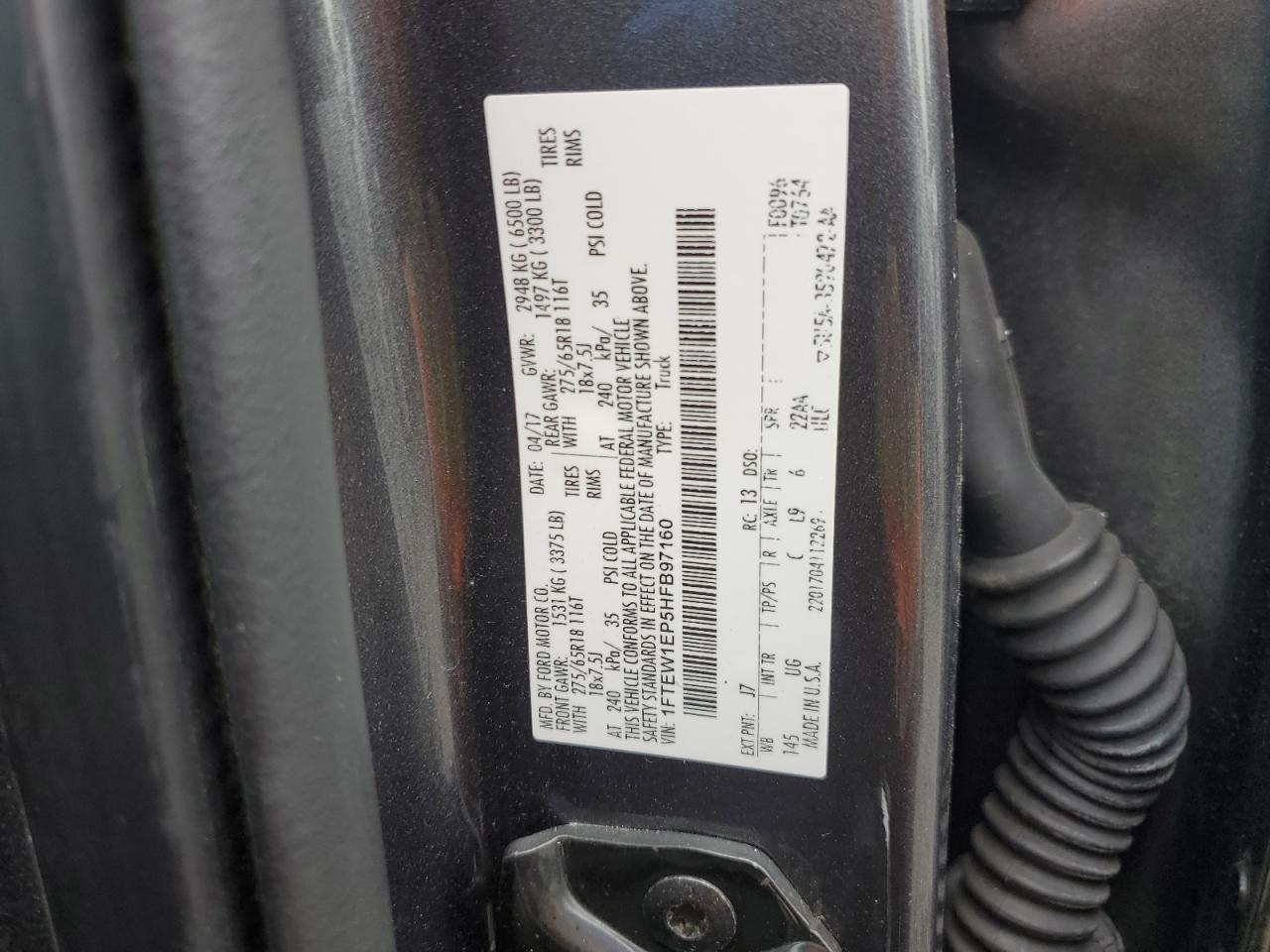 2017 Ford F150 Supercrew VIN: 1FTEW1EP5HFB97160 Lot: 71928675