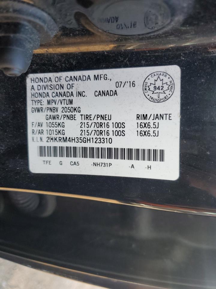 2016 Honda Cr-V Lx VIN: 2HKRM4H35GH123310 Lot: 80537335