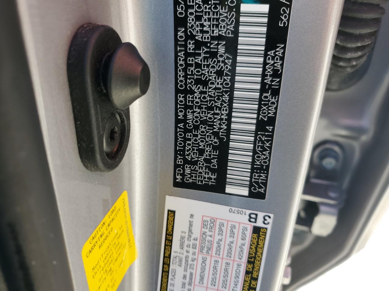 2019 Toyota C-Hr Xle VIN: JTNKHMBX4K1047947 Lot: 84264355