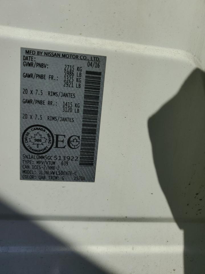 2016 Infiniti Qx60 VIN: 5N1AL0MM5GC513922 Lot: 80897145