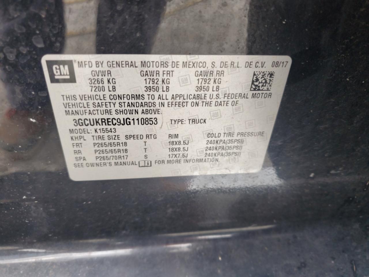 2018 Chevrolet Silverado K1500 Lt VIN: 3GCUKREC9JG110853 Lot: 71364205