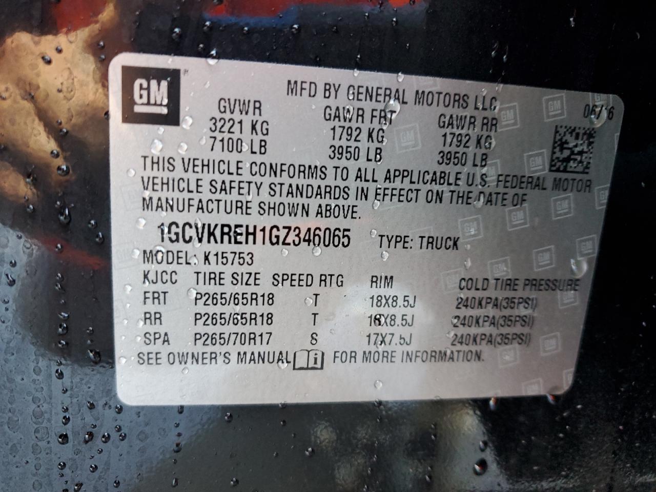 2016 Chevrolet Silverado K1500 Lt VIN: 1GCVKREH1GZ346065 Lot: 83819545