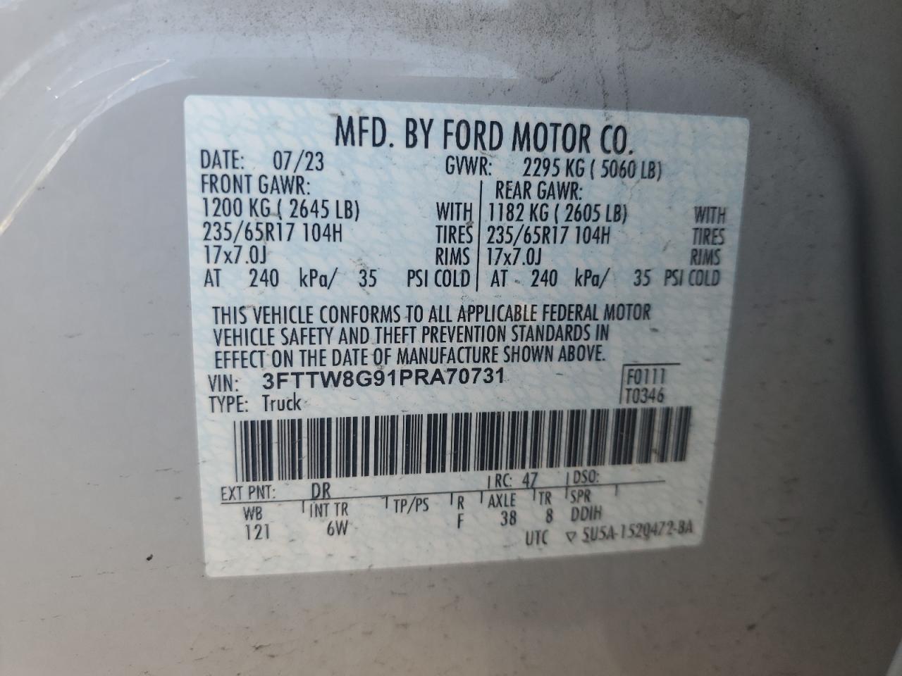 2023 Ford Maverick Xlt VIN: 3FTTW8G91PRA70731 Lot: 81489575