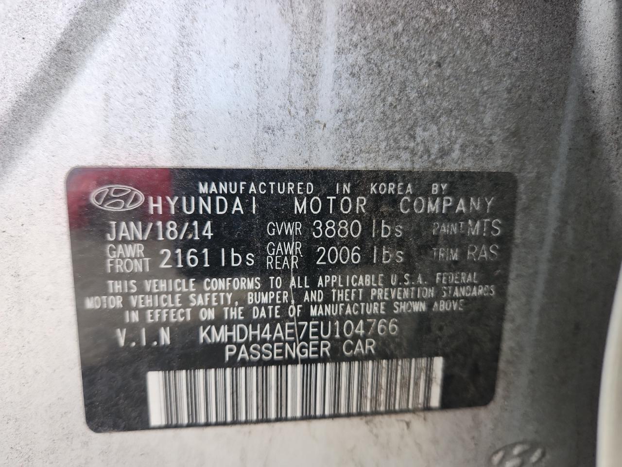 2014 Hyundai Elantra Se VIN: KMHDH4AE7EU104766 Lot: 83985755