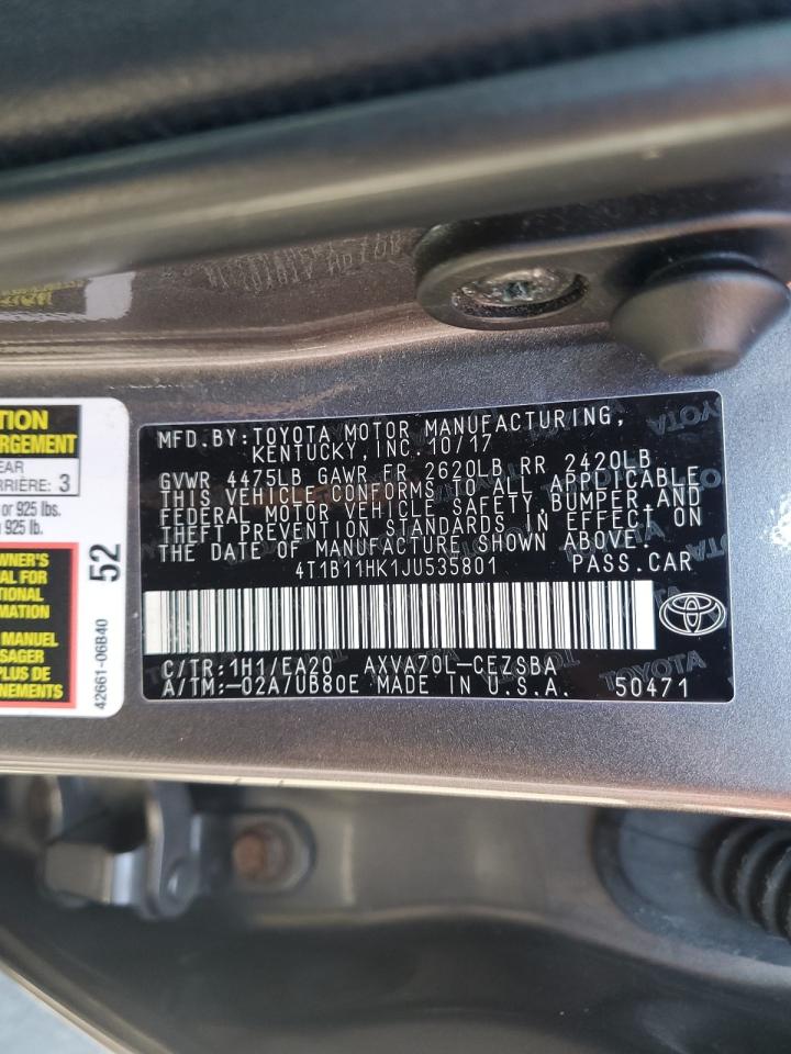 2018 Toyota Camry L VIN: 4T1B11HK1JU535801 Lot: 68909105