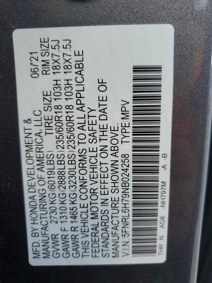 2022 Honda Odyssey Exl VIN: 5FNRL6H79NB024258 Lot: 80145555