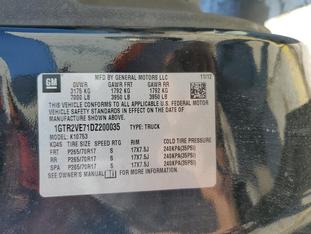 2013 GMC Sierra K1500 Sle VIN: 1GTR2VE71DZ200035 Lot: 80792575