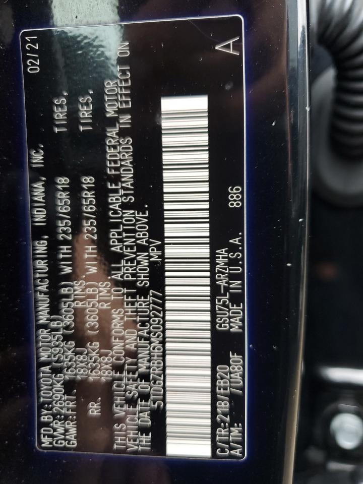 2021 Toyota Highlander Xle VIN: 5TDGZRBH6MS092777 Lot: 81553075