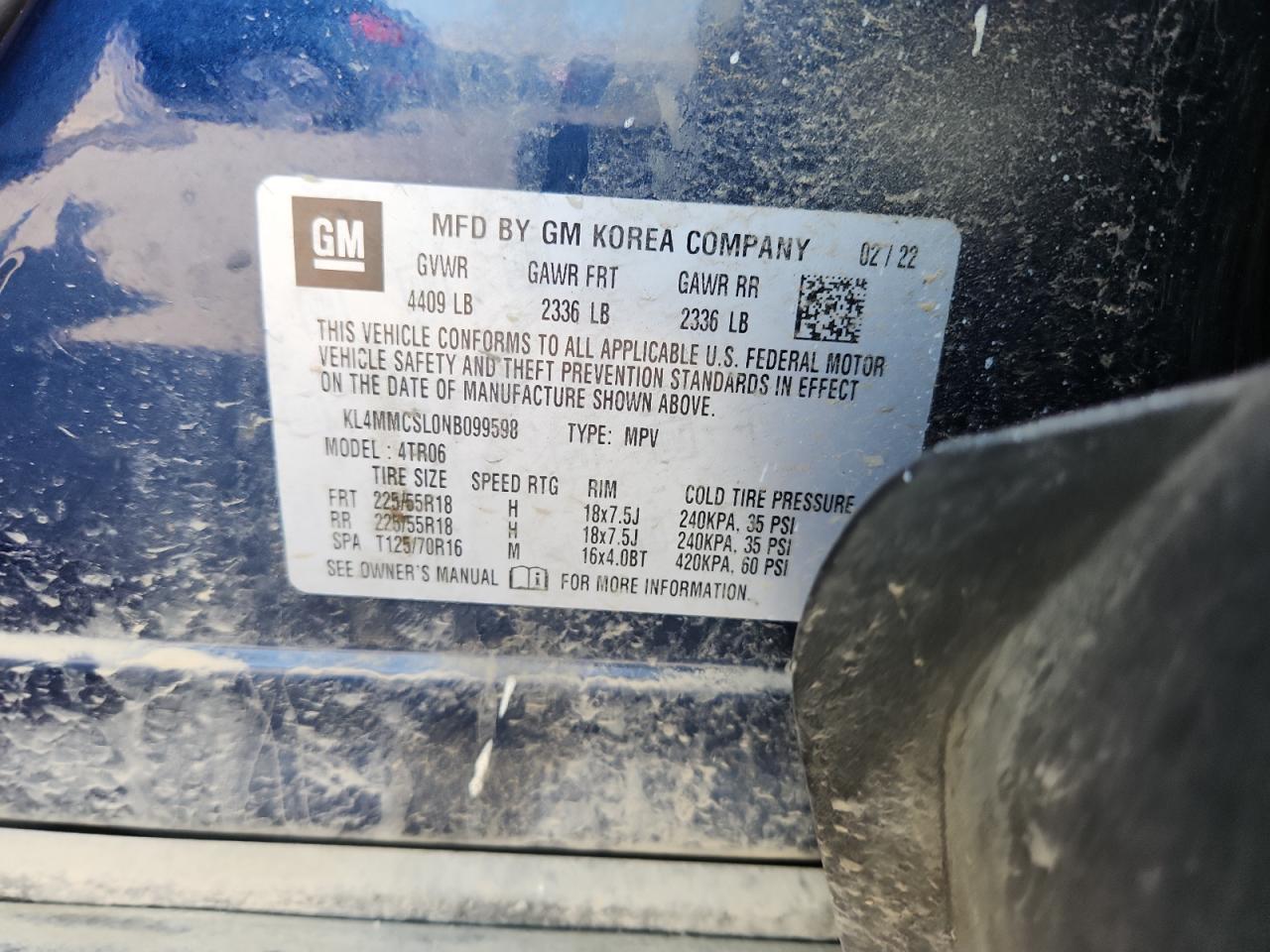 2022 Buick Encore Gx Preferred VIN: KL4MMCSL0NB099598 Lot: 72007315