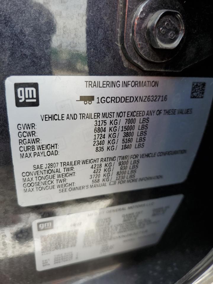 2022 Chevrolet Silverado K1500 Lt VIN: 1GCRDDEDXNZ632716 Lot: 83784195