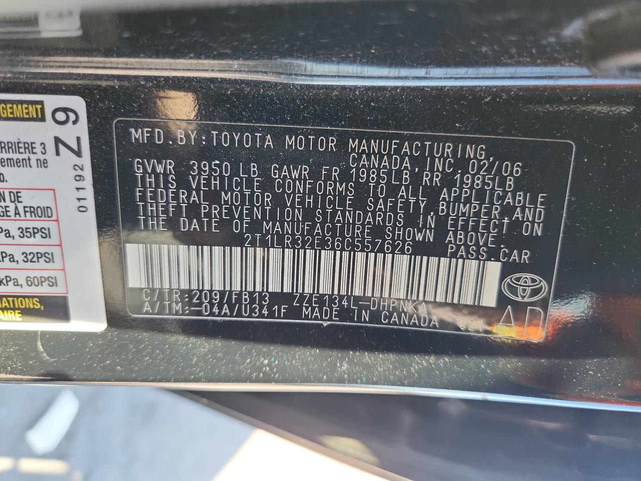 2006 Toyota Corolla Matrix Base VIN: 2T1LR32E36C557626 Lot: 71359135