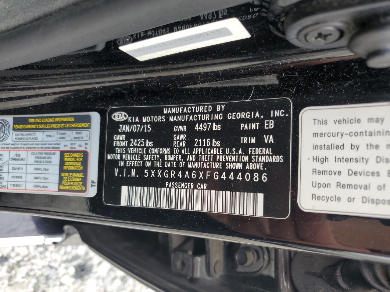 2015 Kia Optima Sx VIN: 5XXGR4A6XFG444086 Lot: 84435445