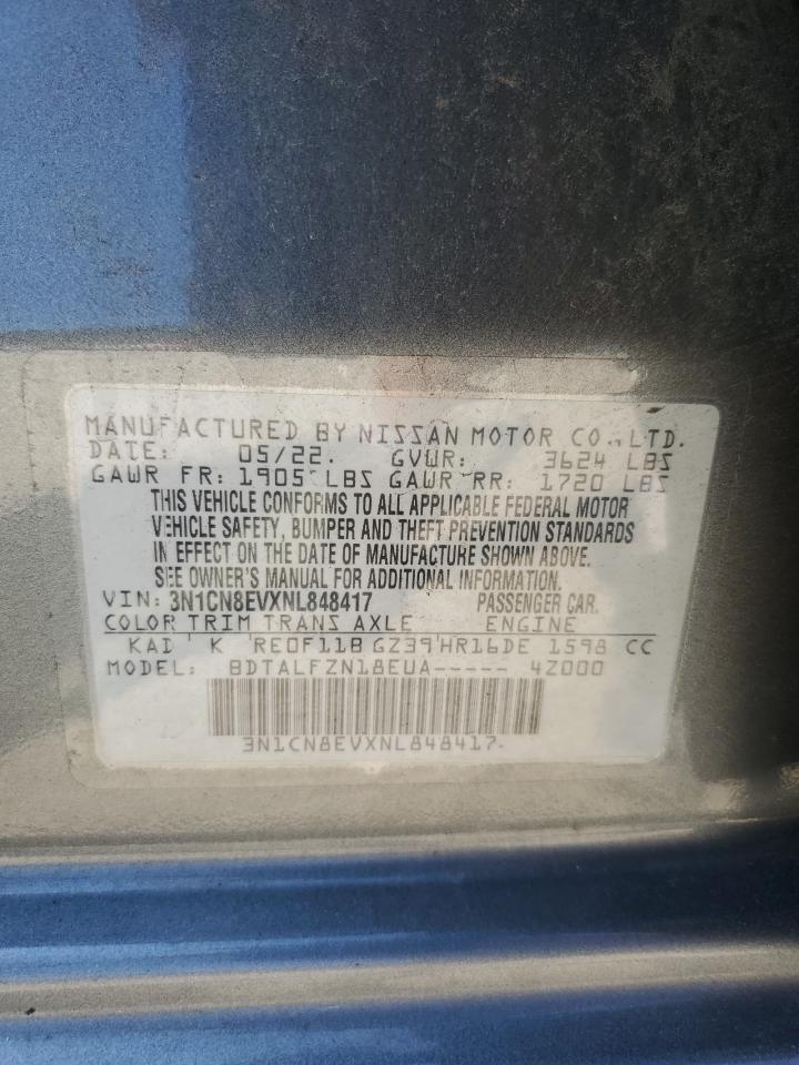 2022 Nissan Versa Sv VIN: 3N1CN8EVXNL848417 Lot: 71244565