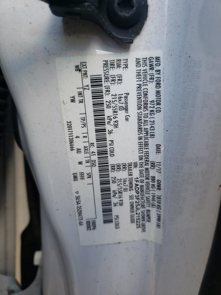 2018 Ford Focus Se VIN: 1FADP3F25JL215225 Lot: 84598325