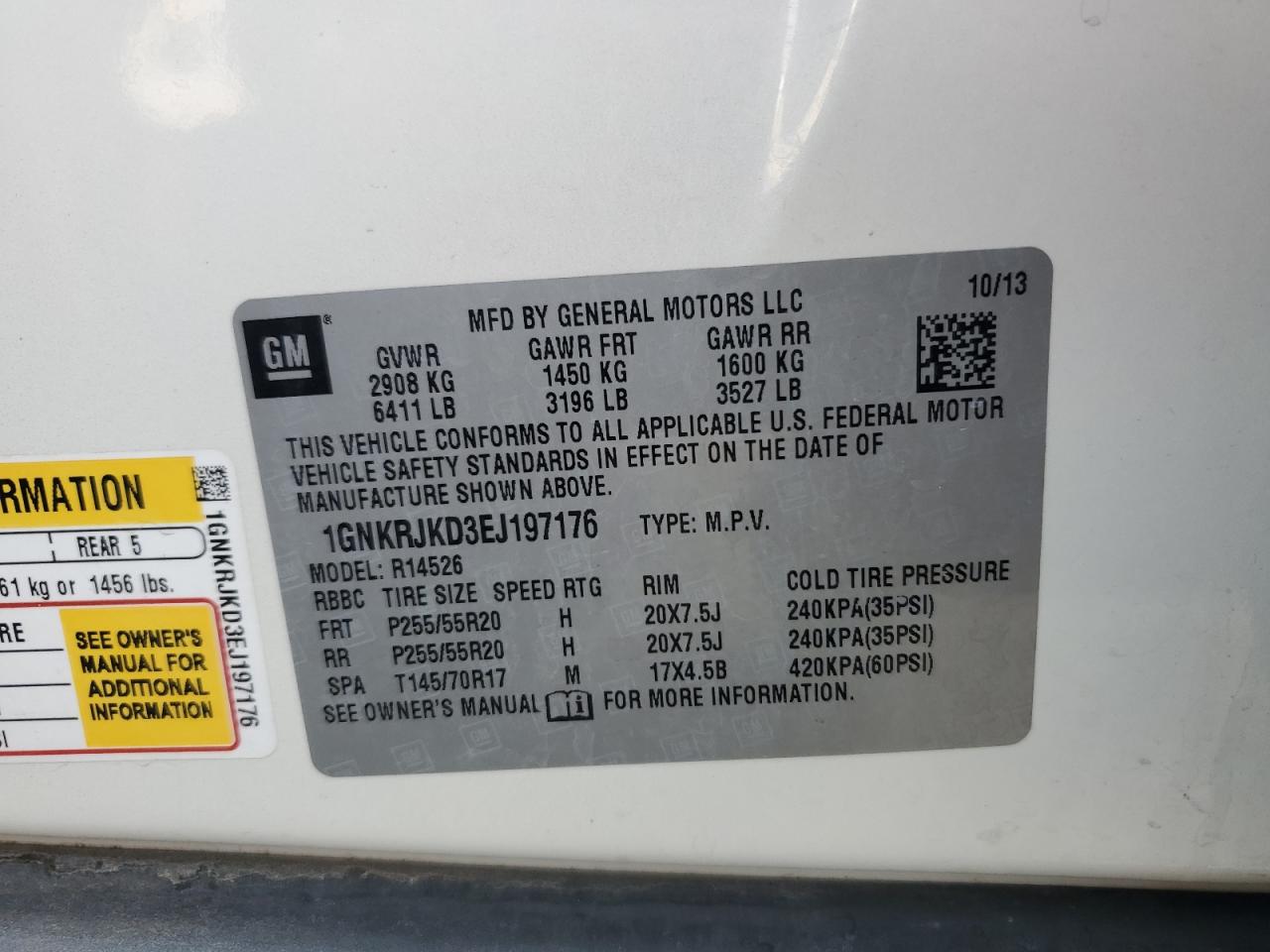 2014 Chevrolet Traverse Ltz VIN: 1GNKRJKD3EJ197176 Lot: 80349085