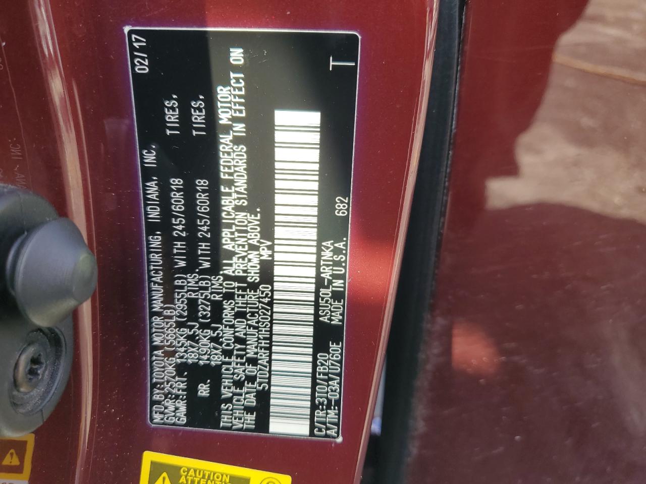 2017 Toyota Highlander Le VIN: 5TDZARFH1HS027450 Lot: 80666265