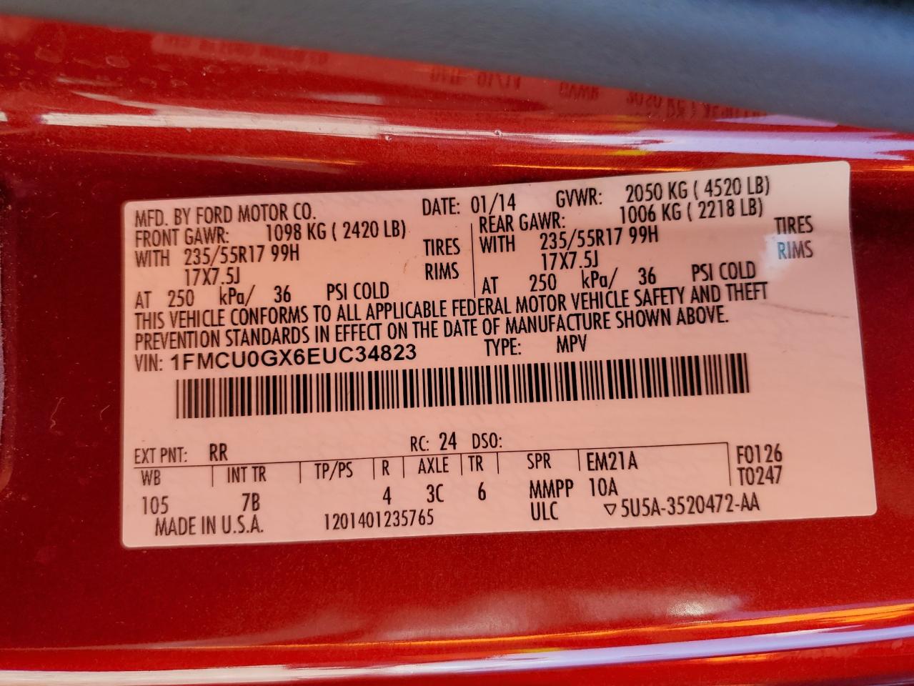 2014 Ford Escape Se VIN: 1FMCU0GX6EUC34823 Lot: 81806495