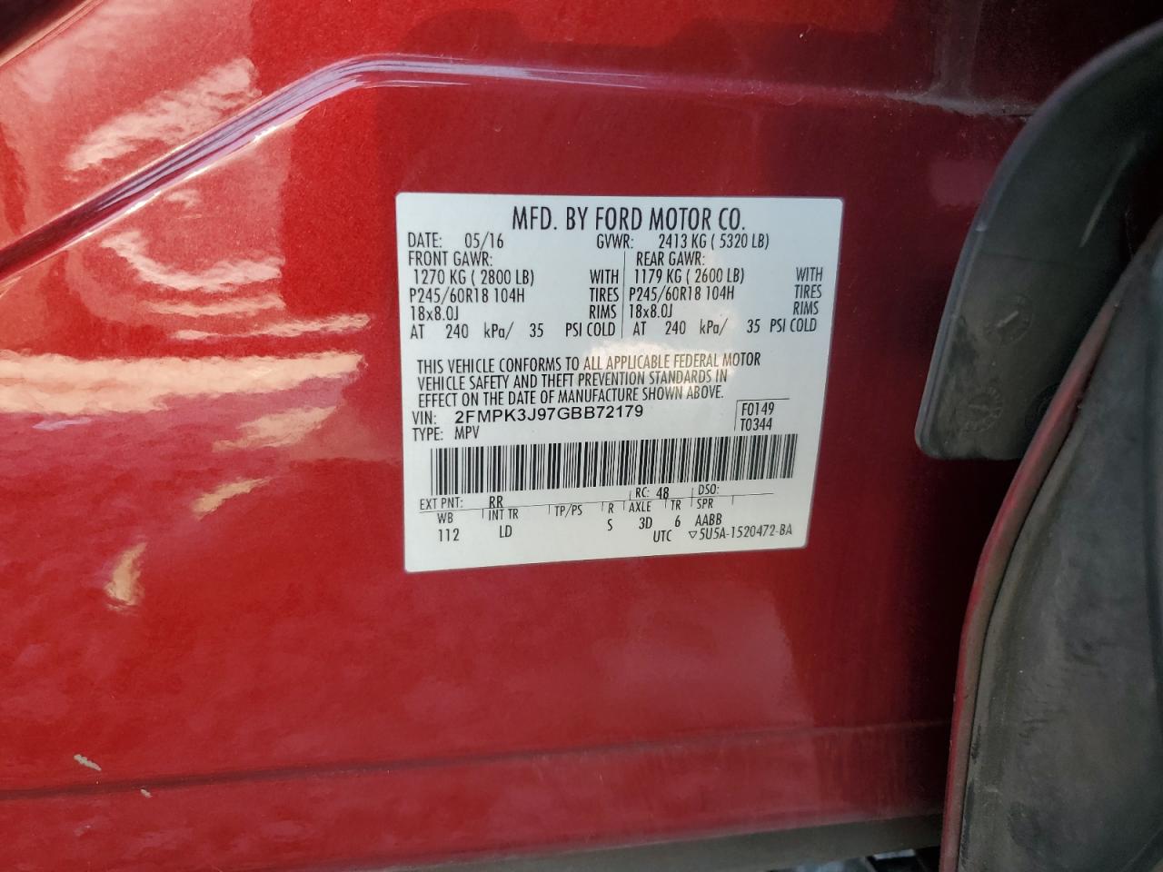 2016 Ford Edge Sel VIN: 2FMPK3J97GBB72179 Lot: 71875075