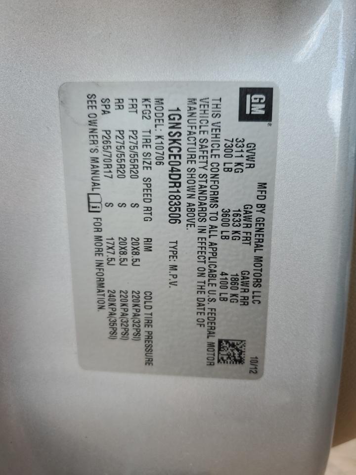 2013 Chevrolet Tahoe K1500 Ltz VIN: 1GNSKCE04DR183506 Lot: 71112205