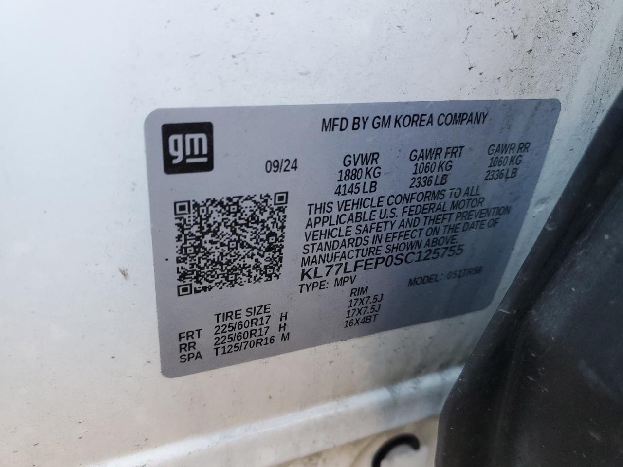 2025 Chevrolet Trax Ls VIN: KL77LFEP0SC125755 Lot: 71271595