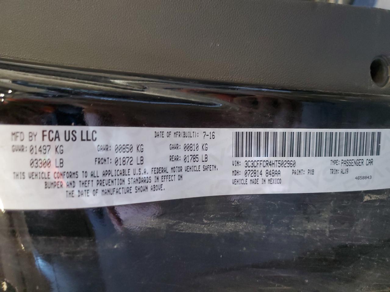 2017 Fiat 500 Lounge VIN: 3C3CFFCR4HT502960 Lot: 84041775