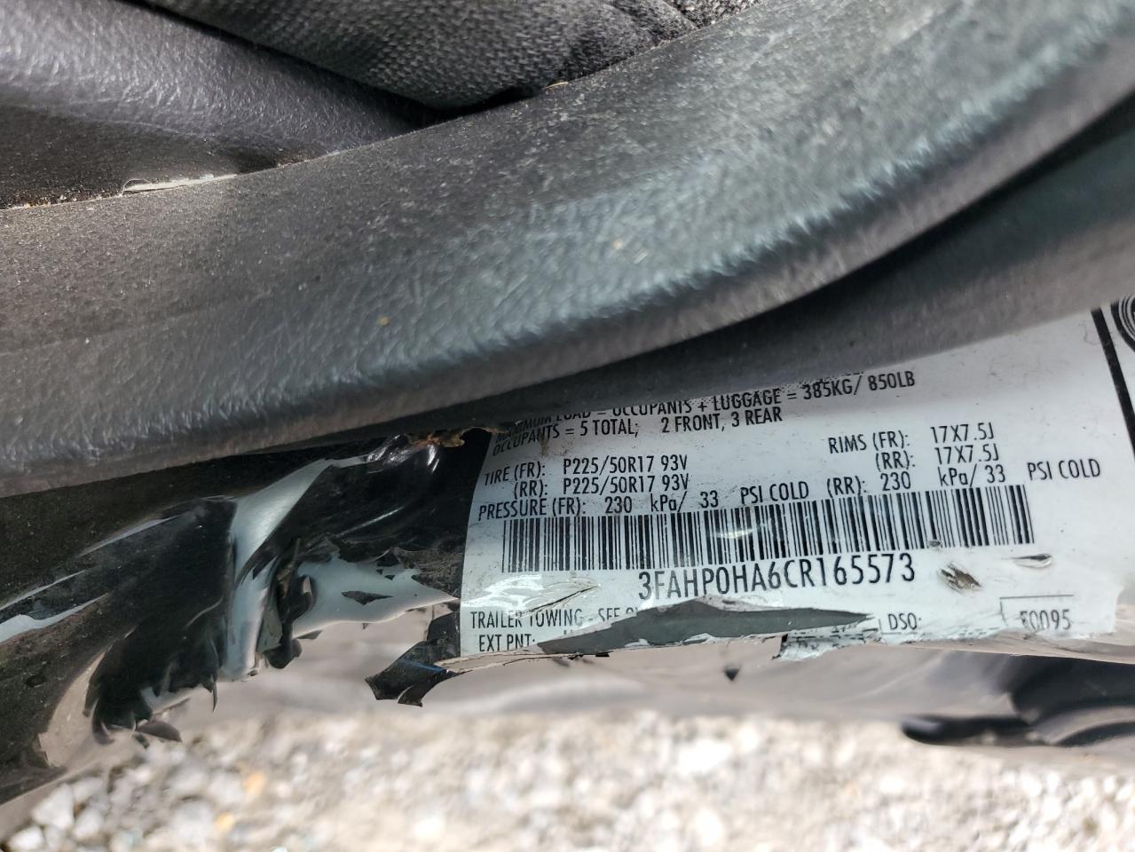 2012 Ford Fusion Se VIN: 3FAHP0HA6CR165573 Lot: 83842945