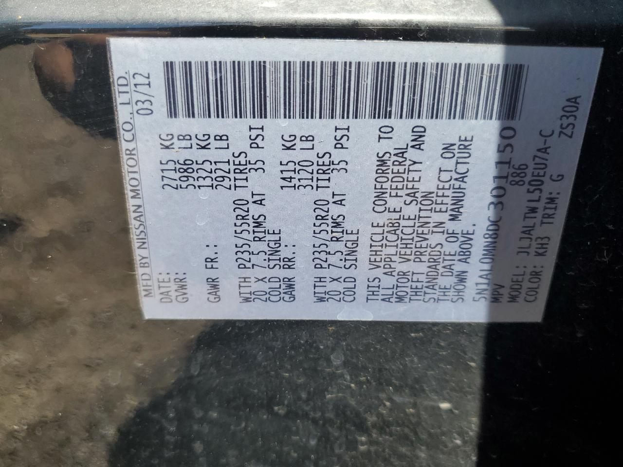 2013 Infiniti Jx35 VIN: 5N1AL0MN8DC301150 Lot: 81163045