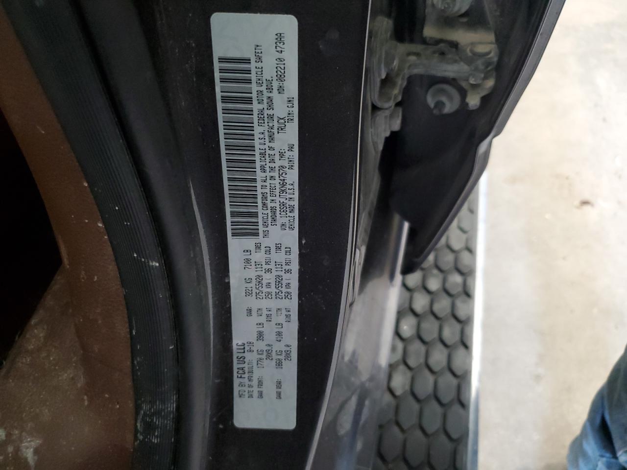 2019 Ram 1500 Laramie VIN: 1C6SRFJT9KN647570 Lot: 80578515