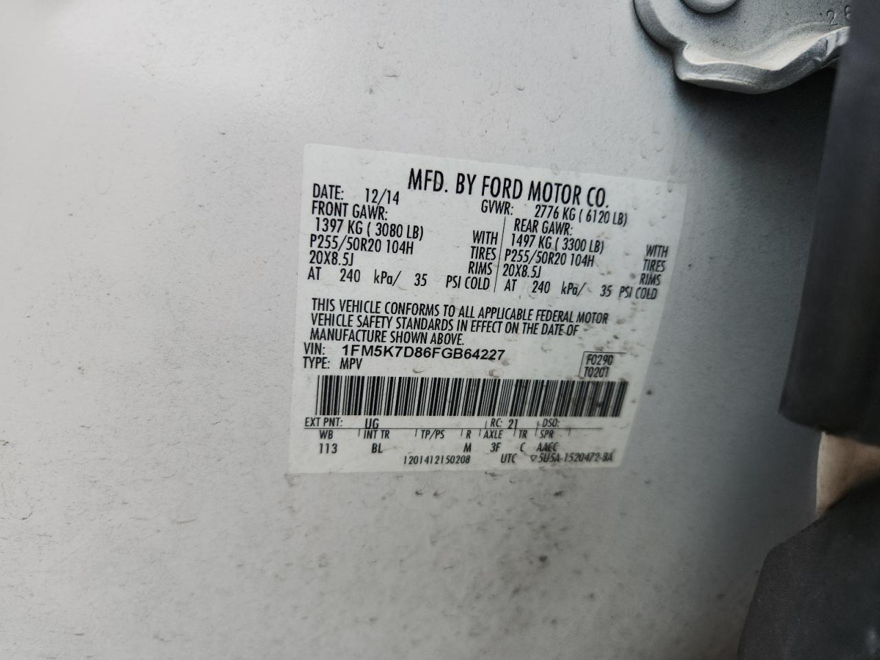 2015 Ford Explorer Xlt VIN: 1FM5K7D86FGB64227 Lot: 81096735