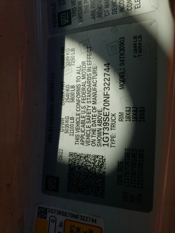 2022 GMC Sierra K3500 VIN: 1GT39SE70NF322744 Lot: 80453765