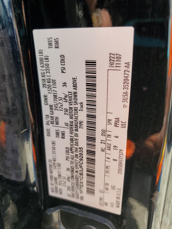 2018 Ford F150 Super Cab VIN: 1FTEX1CB3JFC92035 Lot: 84252565