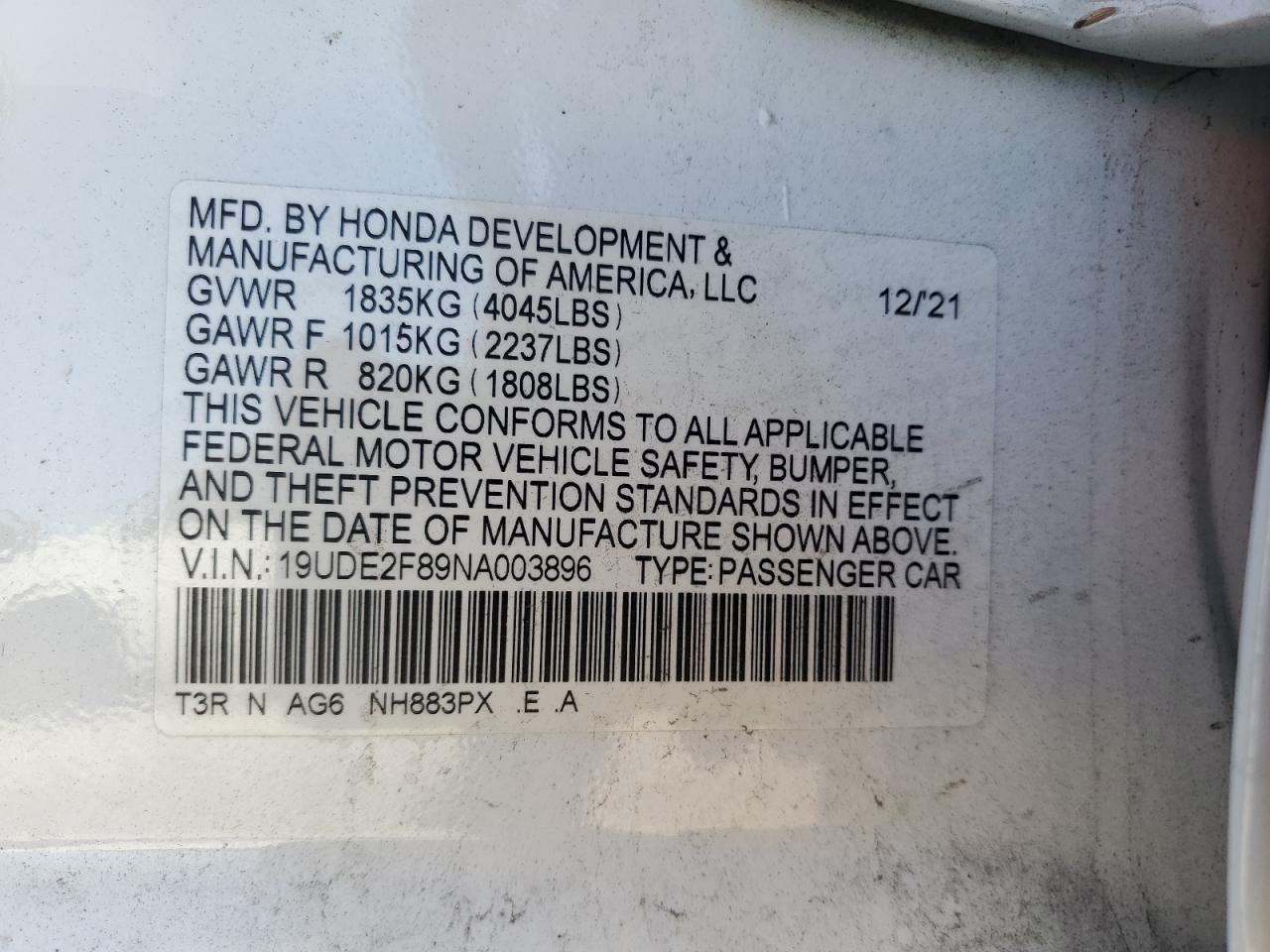 2022 Acura Ilx Premium A-Spec VIN: 19UDE2F89NA003896 Lot: 84558825