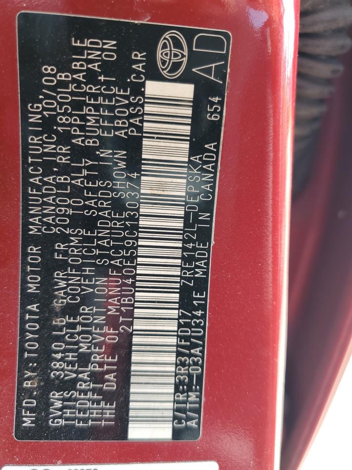 2009 Toyota Corolla Base VIN: 2T1BU40E59C130374 Lot: 81603425