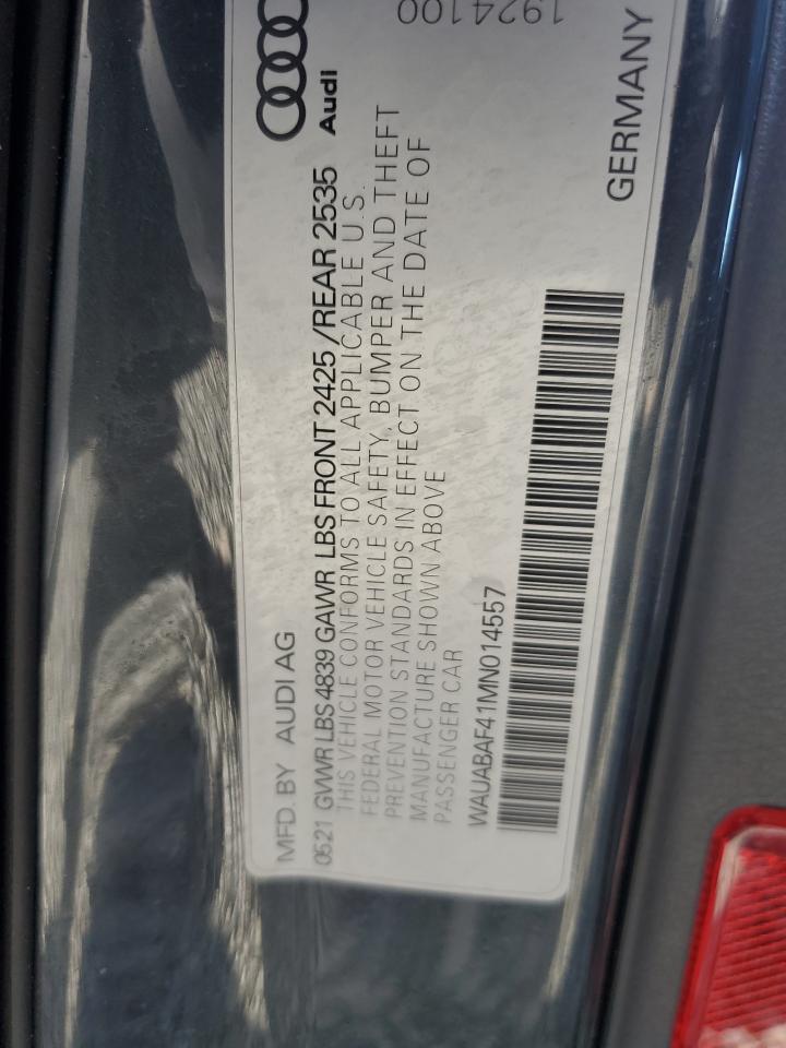2021 Audi A4 Premium 40 VIN: WAUABAF41MN014557 Lot: 81000225