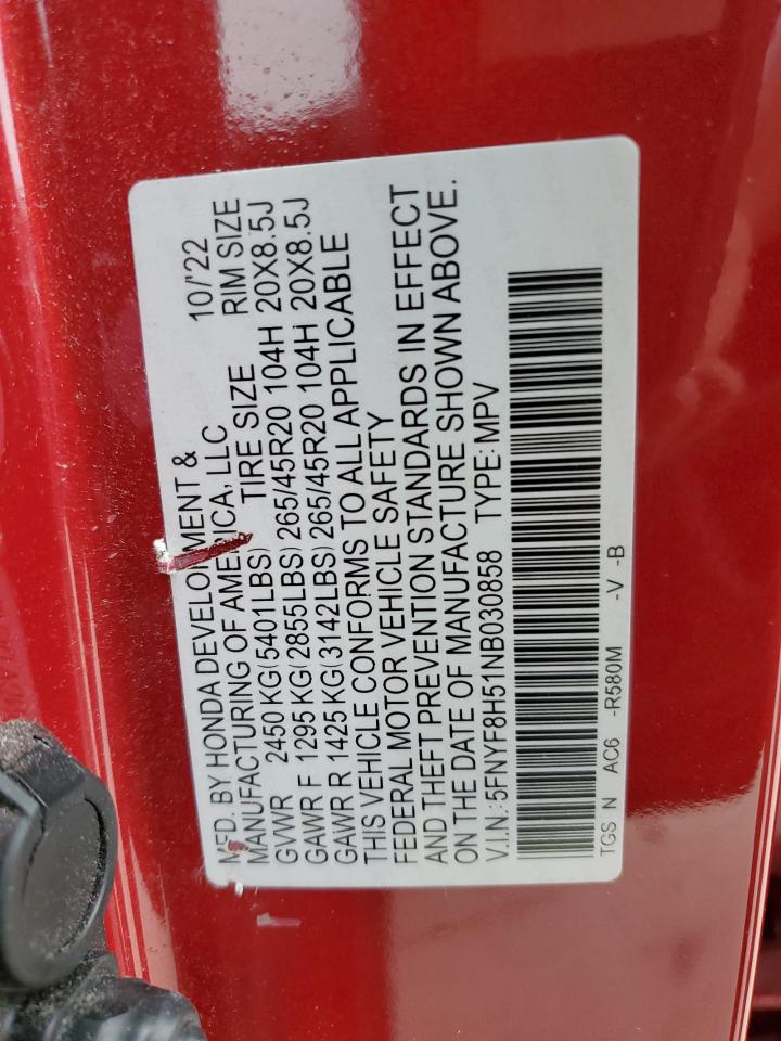 2022 Honda Passport Exl VIN: 5FNYF8H51NB030858 Lot: 81727705