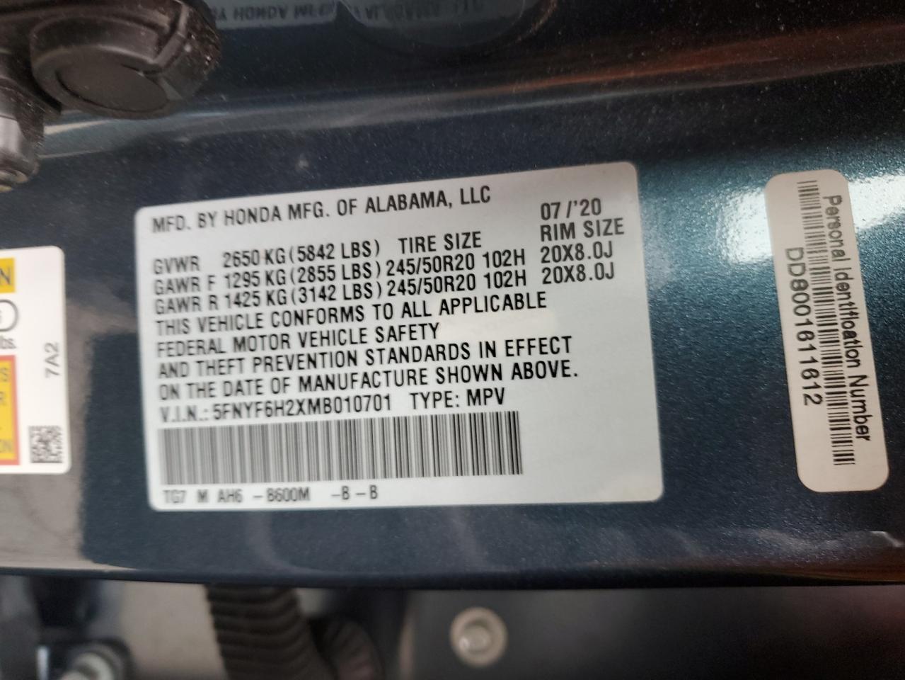 2021 Honda Pilot Se VIN: 5FNYF6H2XMB010701 Lot: 80491105