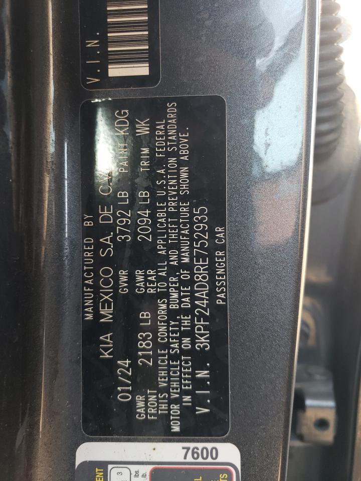 2024 Kia Forte Lx VIN: 3KPF24AD8RE752935 Lot: 71653045