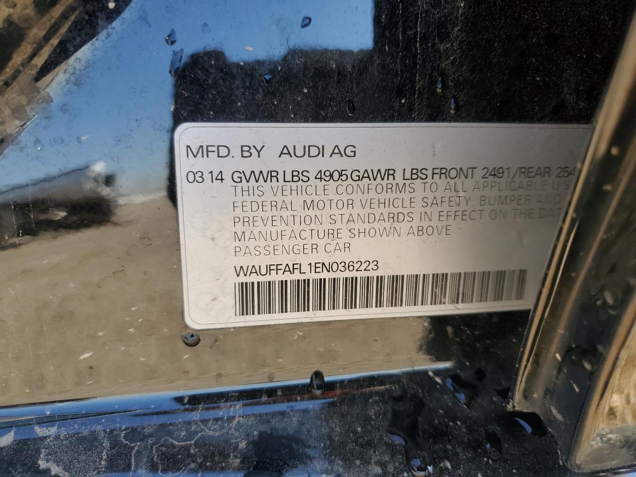 2014 Audi A4 Premium Plus VIN: WAUFFAFL1EN036223 Lot: 80693335