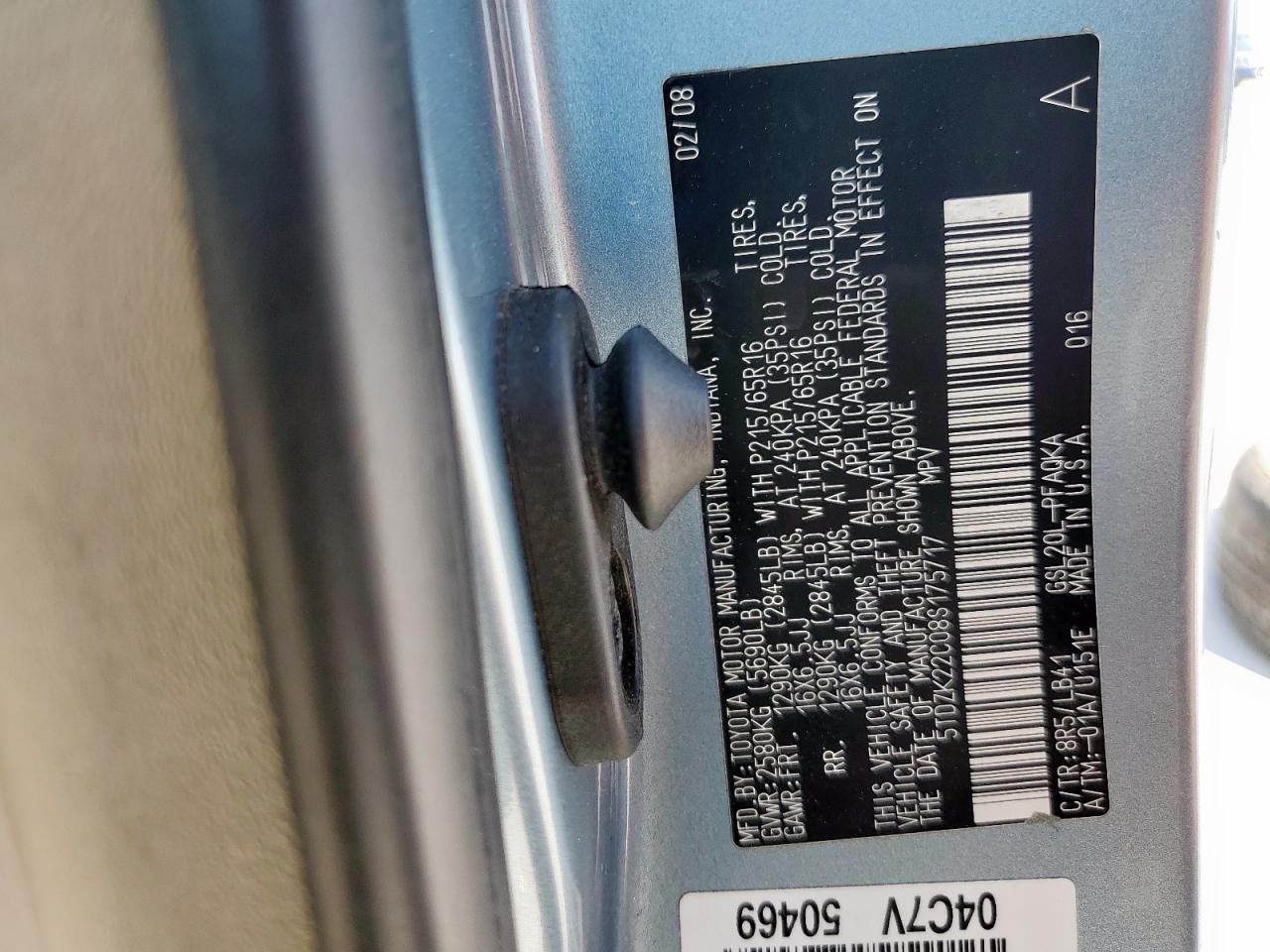 2008 Toyota Sienna Xle VIN: 5TDZK22C08S175717 Lot: 80727815