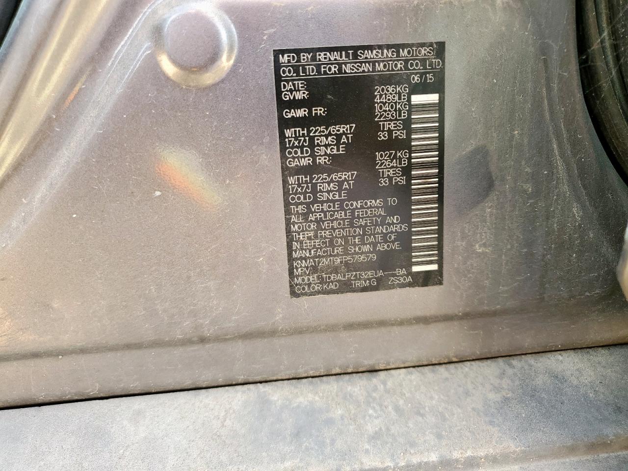 2015 Nissan Rogue S VIN: KNMAT2MT9FP579579 Lot: 71155685