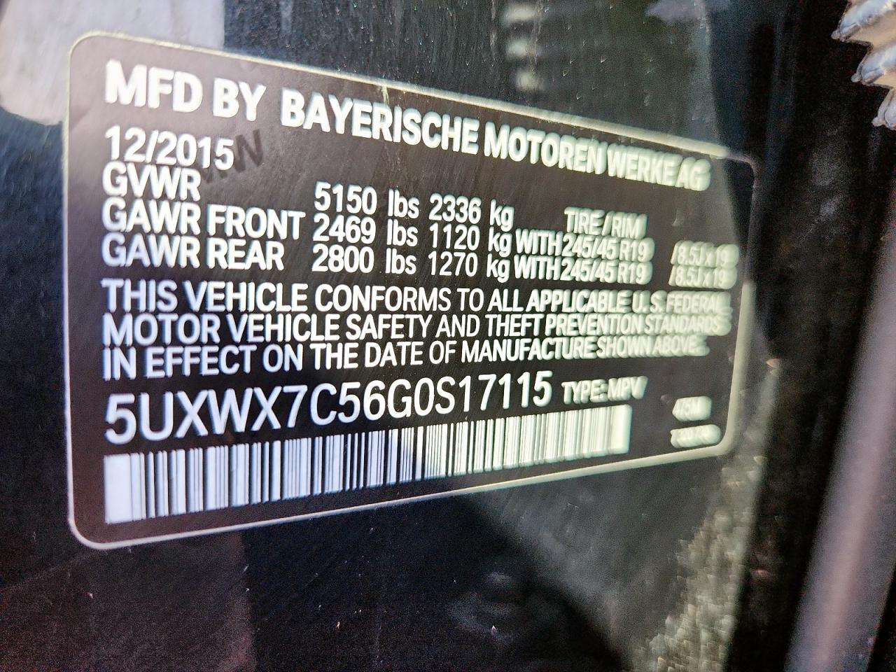 2016 BMW X3 xDrive35I VIN: 5UXWX7C56G0S17115 Lot: 80689865